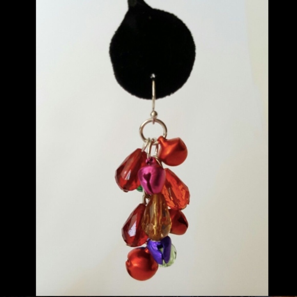 Christmas Holiday Dangle Earrings Jingle bells Pier 1 red green blue - Picture 5 of 6